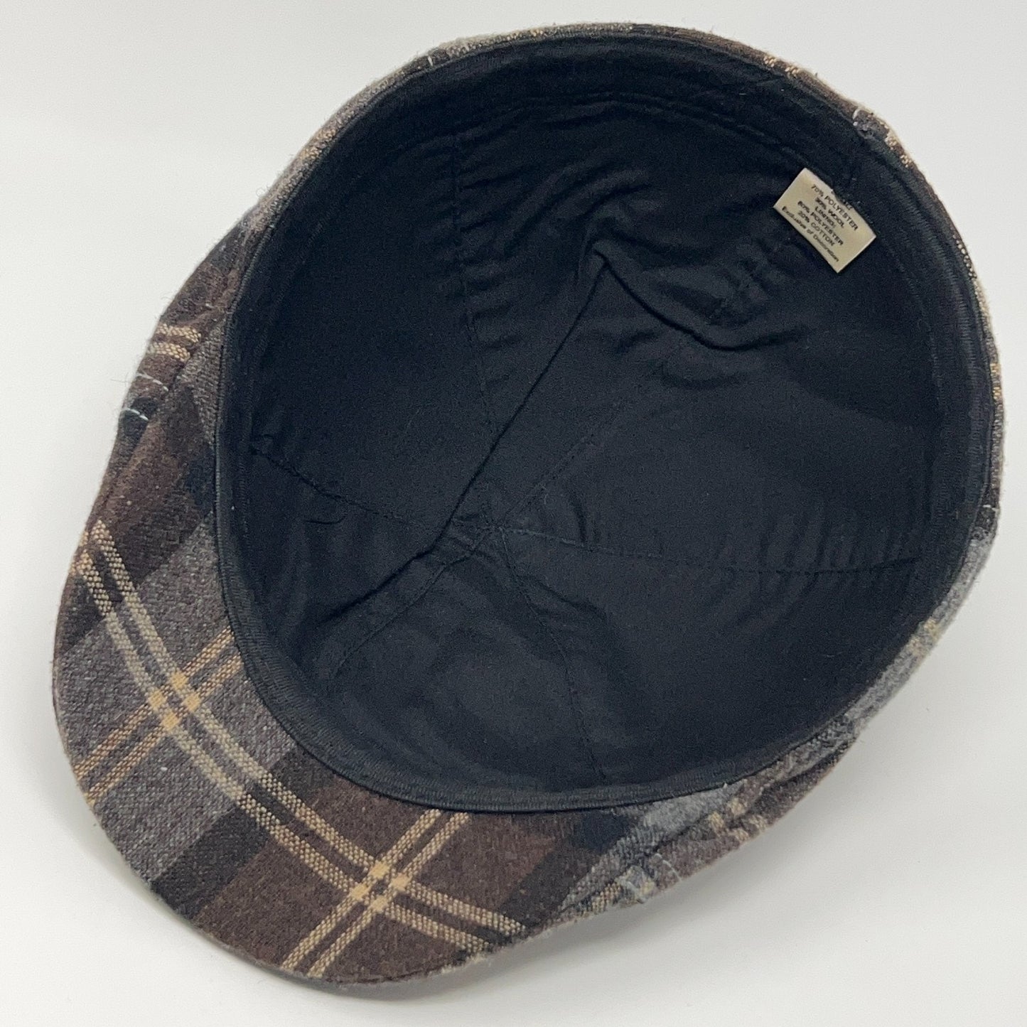 Wool Blend Tweed Plaid Flat Cap Hat Ivy Newsboy Cabbie Driving Scally Brown L-XL