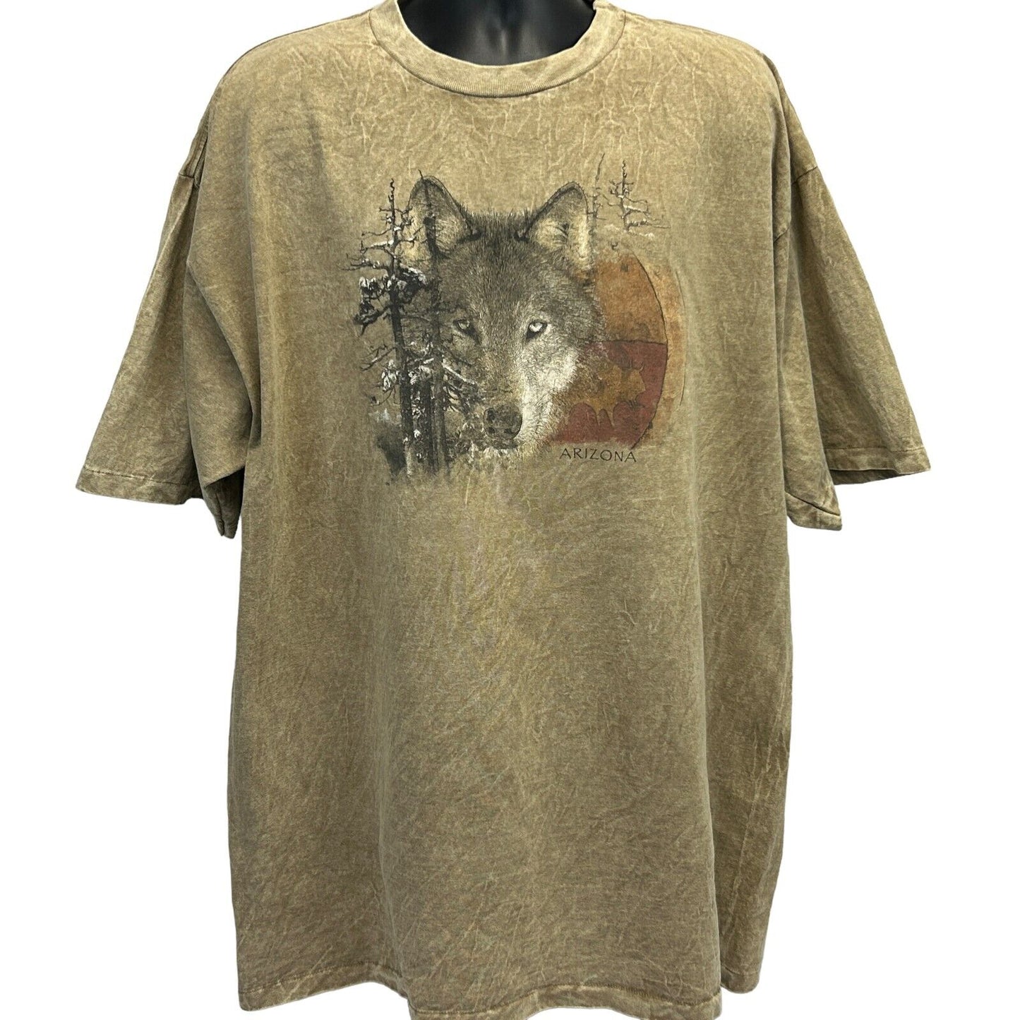 Prairie Mountain Arizona Wolf Vintage 90s T Shirt 2XL Native American Mens Beige