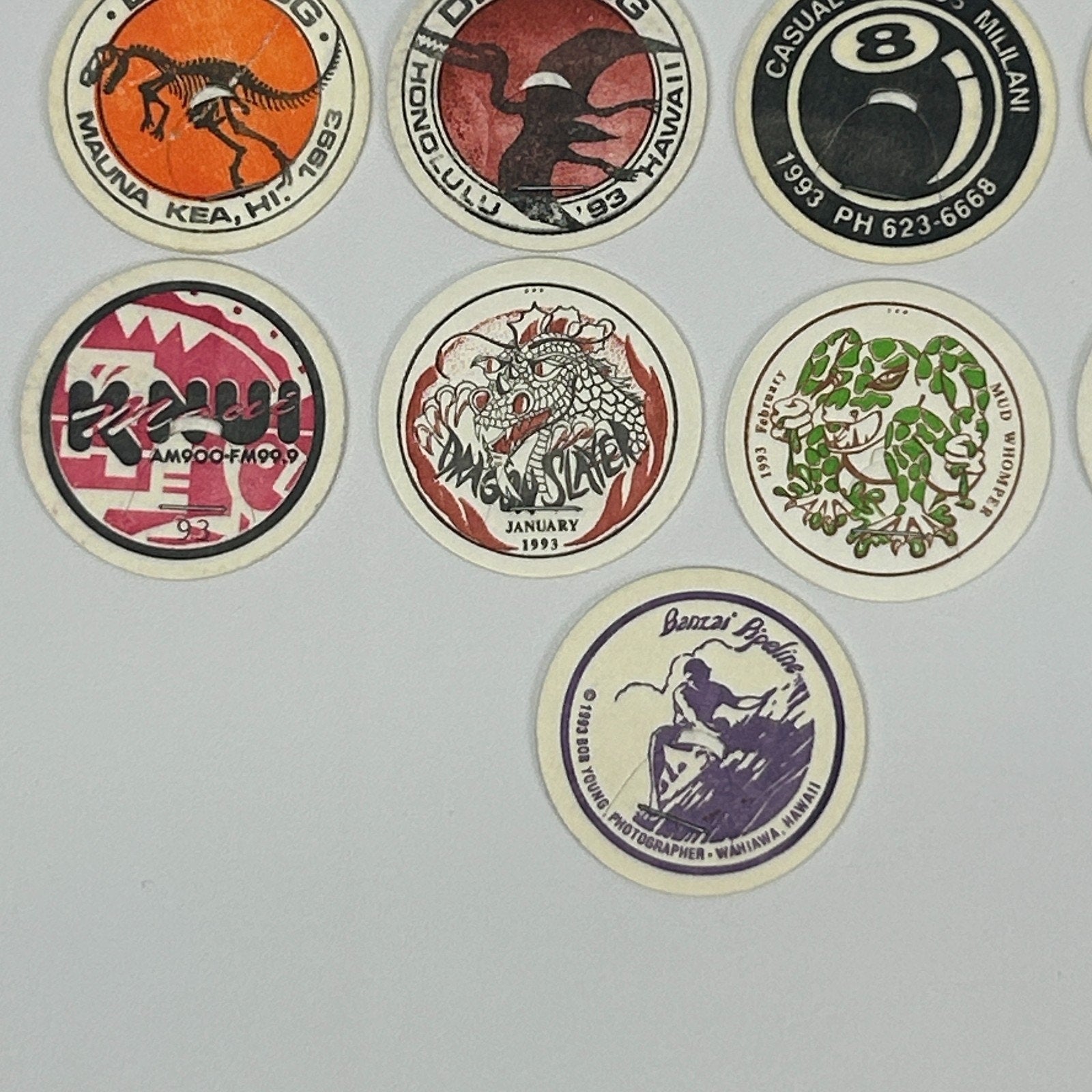 Lot of 17 Vintage 90s Hawaii Milk Caps Pogs Hawaiian Advertising Game 1993 - Neon Vintage