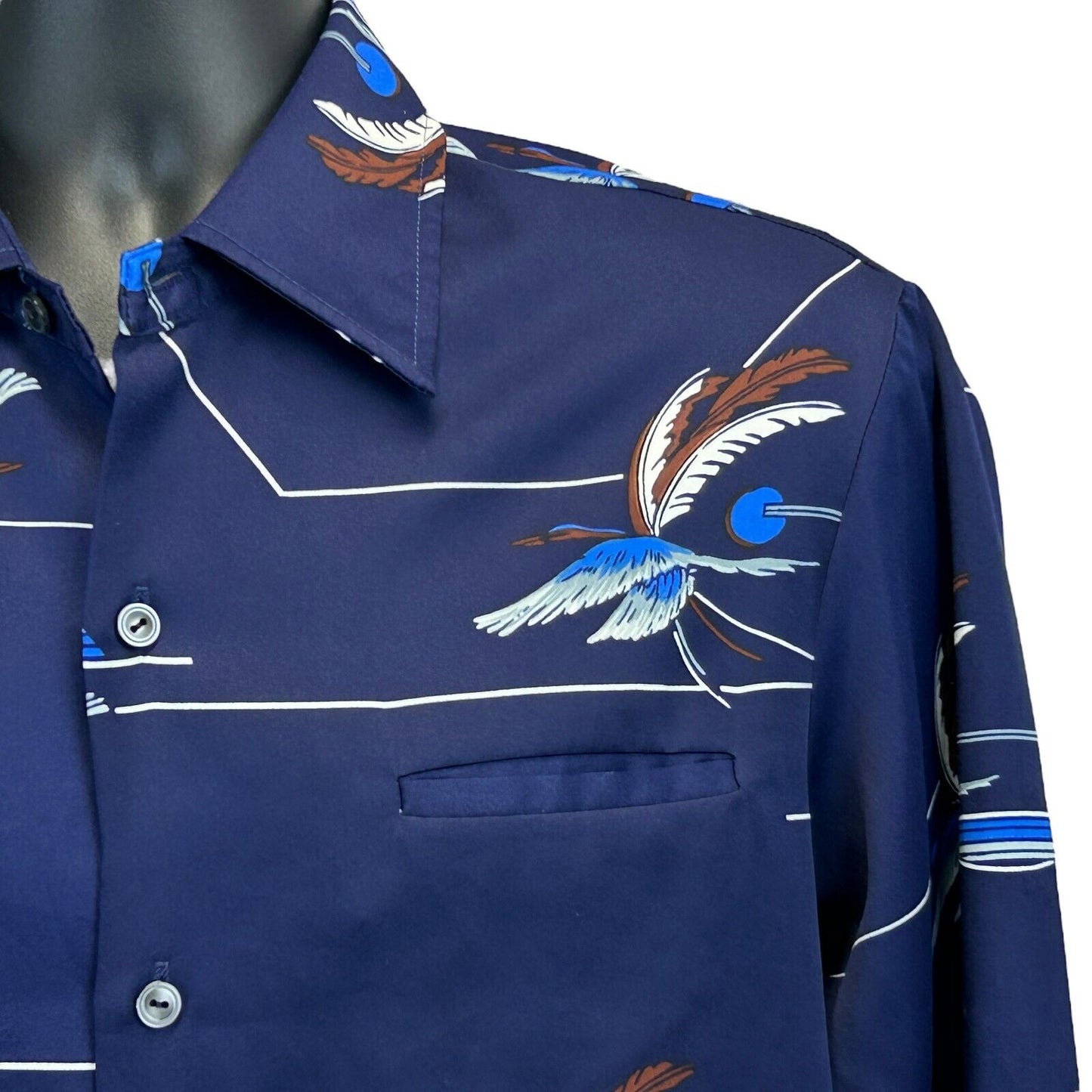 Mark Raysten Vintage 60s Button Front Shirt Medium Hawaii Malihini Mens Blue