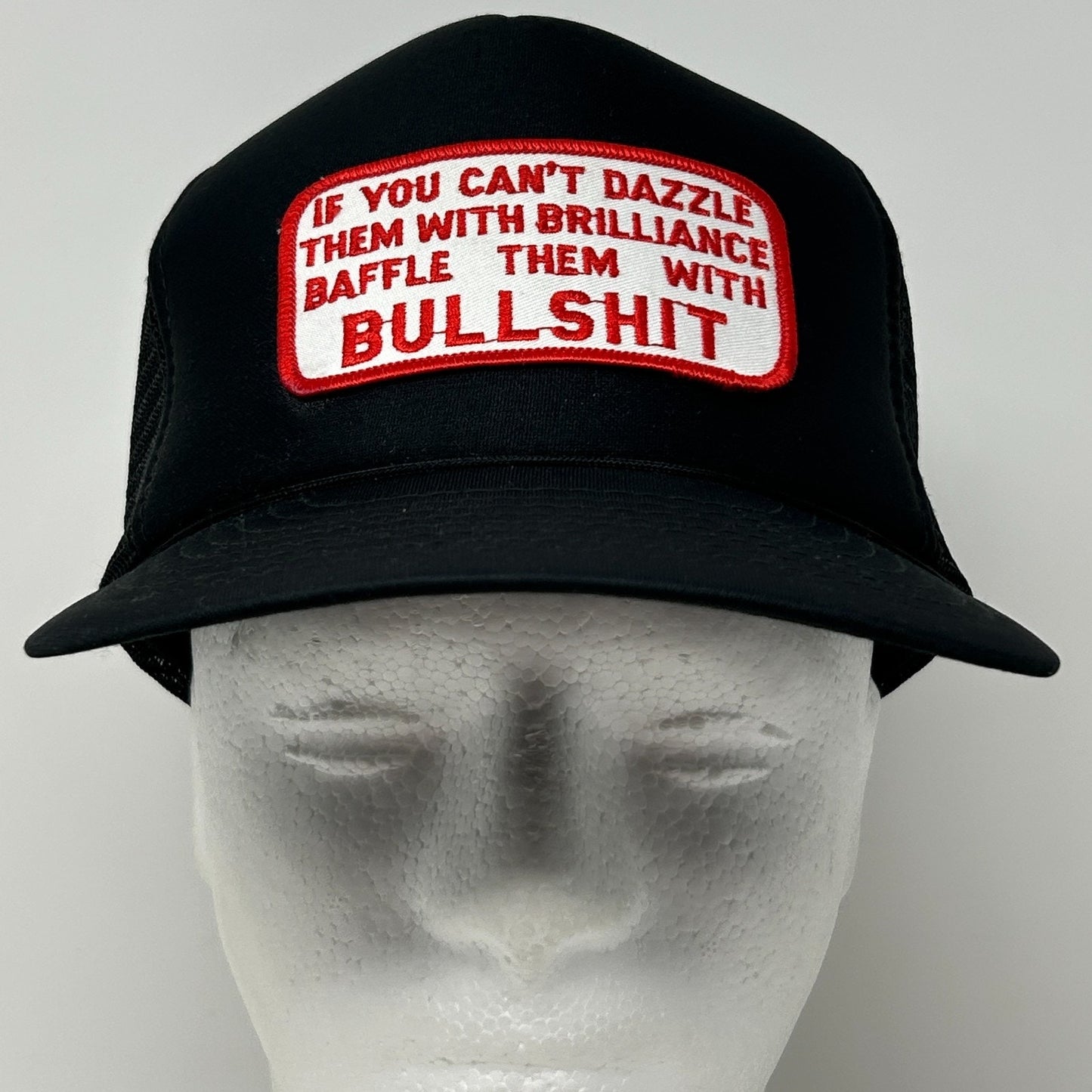 Vintage 80s Dazzle Brilliance Baffle BS Trucker Hat Baseball Cap Snapback Black