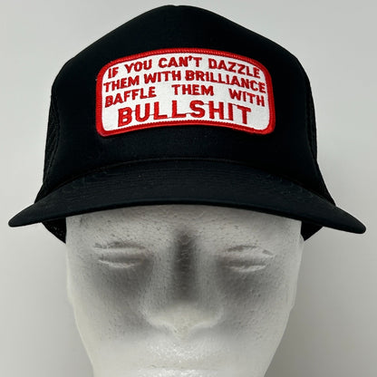 Vintage 80s Dazzle Brilliance Baffle BS Trucker Hat Baseball Cap Snapback Black