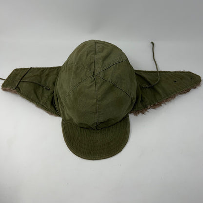 Vintage 1950s US Army M-1951 Field Pile Cap Hat Korean War Olive Green Ear Flaps