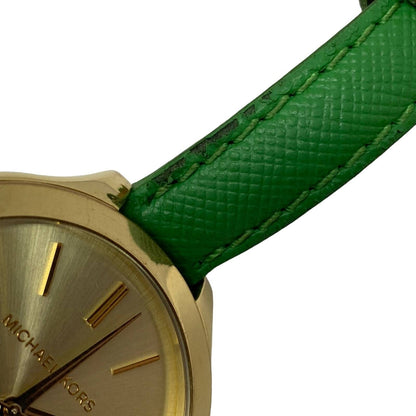 Michael Kors Womens Wrap Watch Runway MK2287 Gold Dial Slim Green Band 42mm