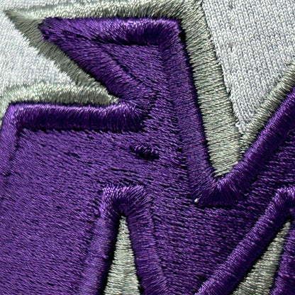 Purple Letter M Hat Light Gray Six Panel Snapback Baseball Cap