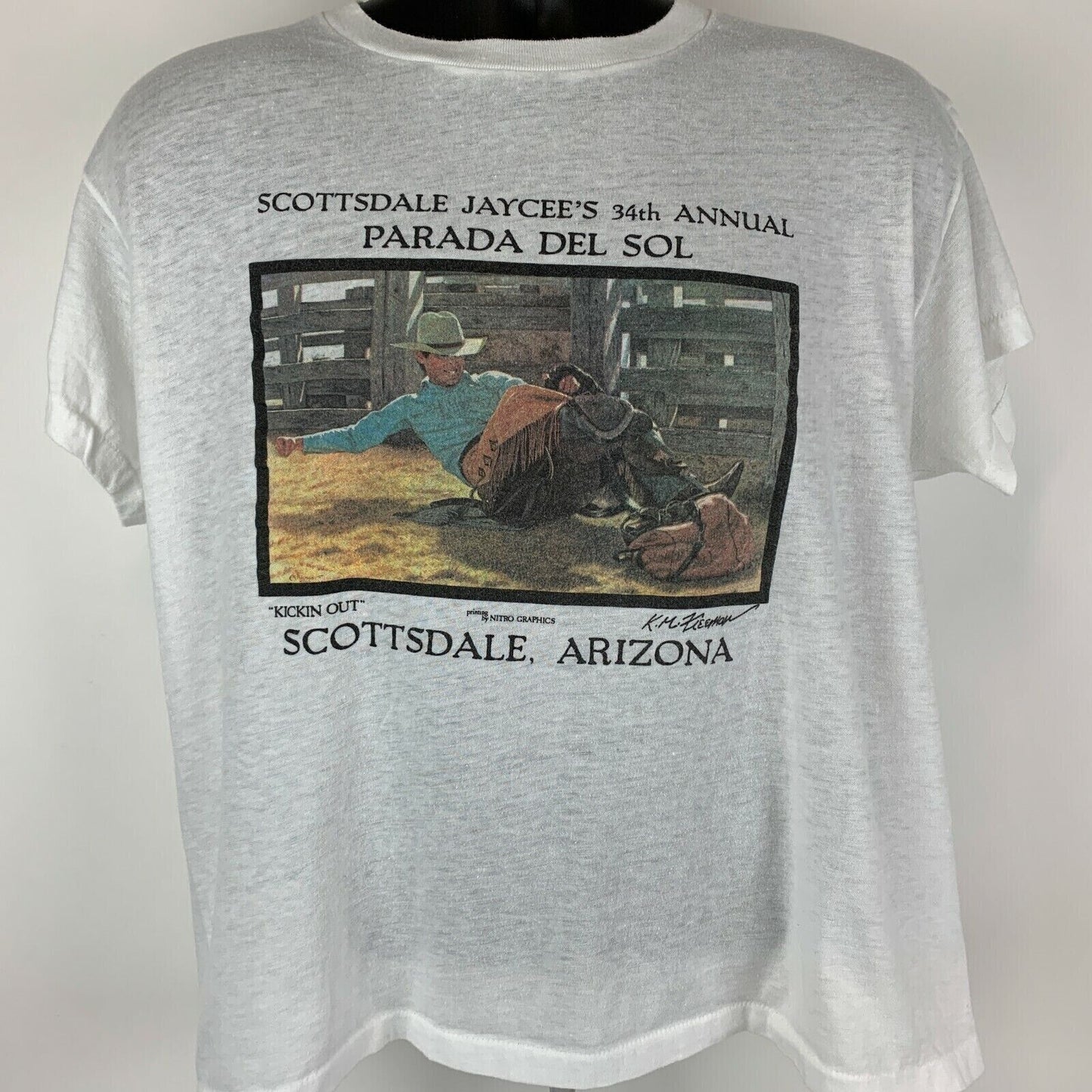 Camiseta vintage de los años 80 con el desfile del sol de Scottsdale, talla grande, para hombre, color blanco, Arizona