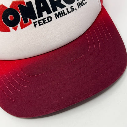 Vintage 80s Monarch Feed Mills Trucker Hat Baseball Cap Farmer Mesh Snapback Red