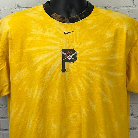 Vintage Y2Ks Pittsburgh Pirates Ringer T Shirt Nike MLB Tie Dye Yellow L Large