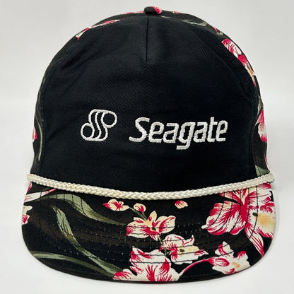 Vintage 80s Seagate Floral Hat Cap Computers Technology Hawaiian Snapback Black