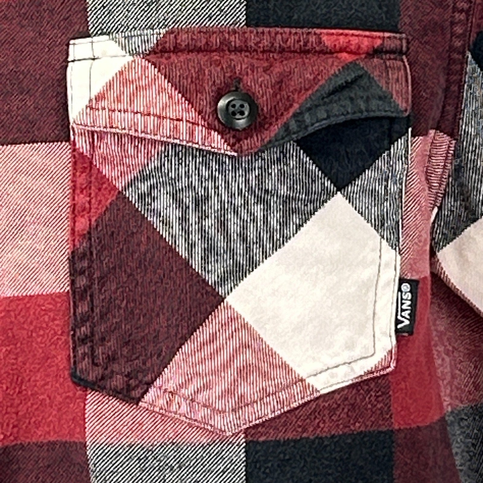 Vans Flannel Button Front Shirt Red Check Plaid Skater Skateboarding L Large - Neon Vintage