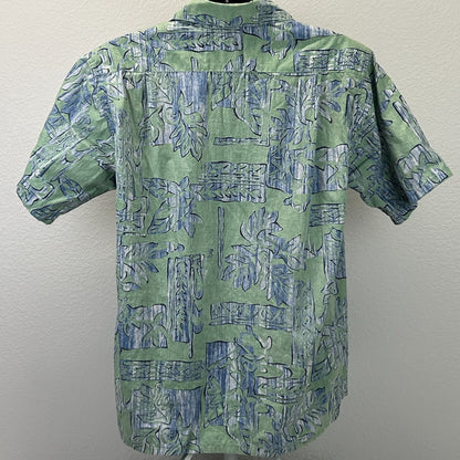 Go Barefoot Hawaiian Button Front Camp Shirt Reverse Print USA Green L Large