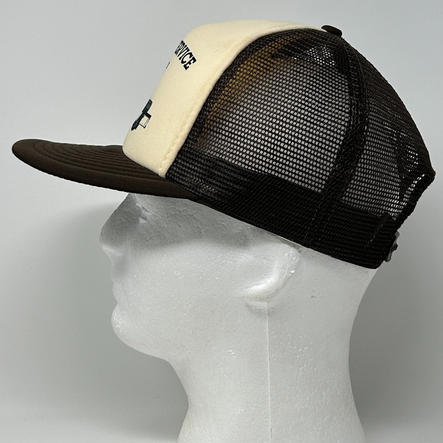 Vintage 80s Bobs Tire Service Trucker Hat Baseball Cap Mesh Snapback Brown