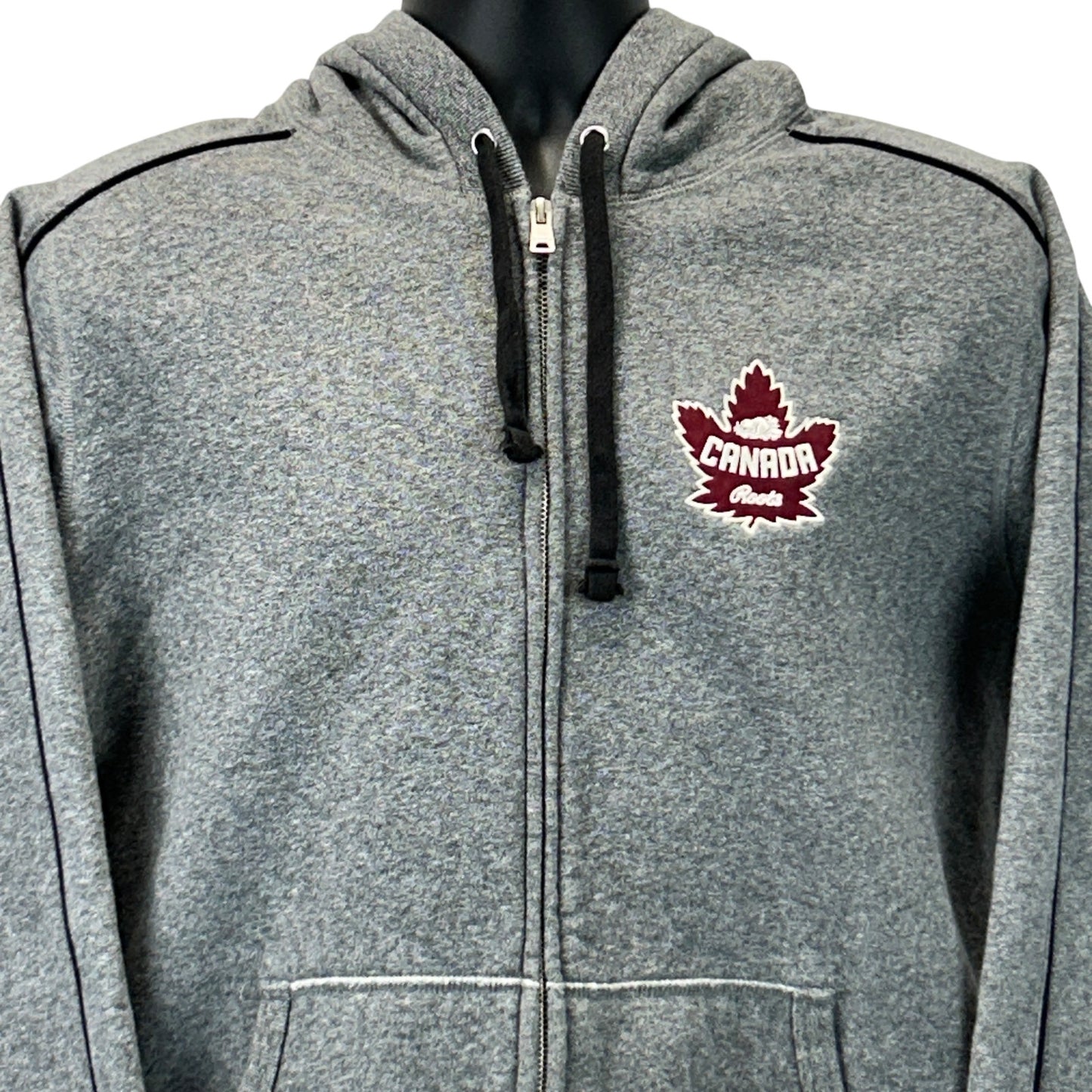 Roots is Canada Hoodie Hooded Sweatshirt Full Zip Maple Leaf Gray Mens L Large