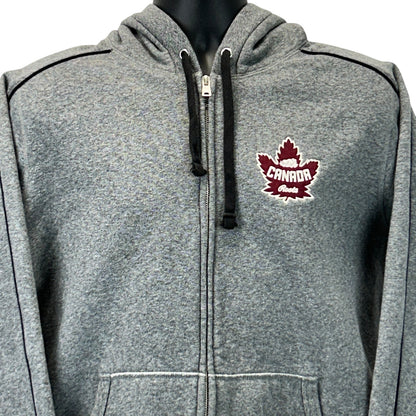 Roots is Canada Hoodie Hooded Sweatshirt Full Zip Maple Leaf Gray Mens L Large