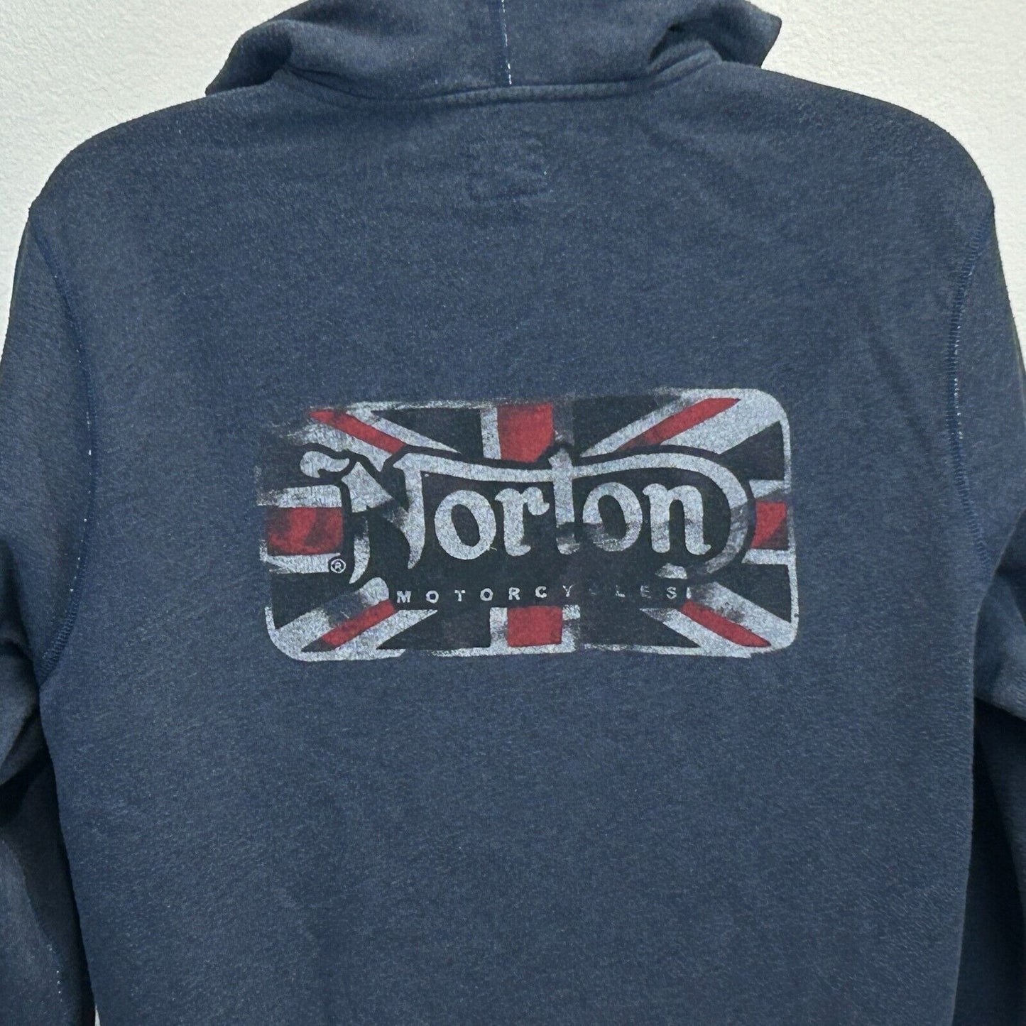 Norton Motorcycles Lucky Brand Hoodie Large Roadholder Bike Sweatshirt Mens Blue