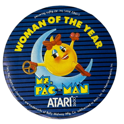 Atari 2600 Ms Pac-Man Paper Sticker Vintage 80s 1982 Woman of the Year 3 Inches