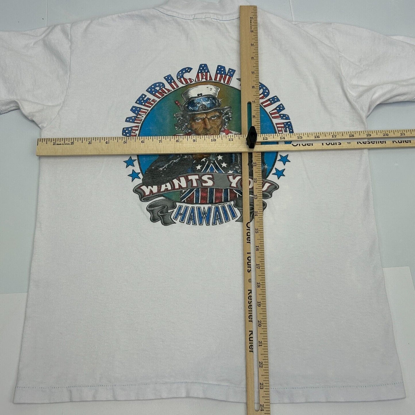 Camiseta vintage americana de buceo Oahu Hawaii para hombre, talla mediana, años 80, buceo, EE. UU., azul