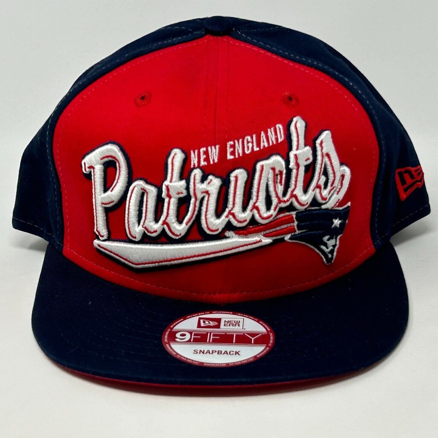 New England Patriots Script Tail Hat Blue Red New Era NFL Snapback Baseball Cap