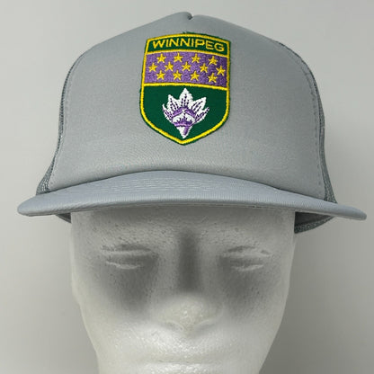 Vintage 80s Winnipeg Canada Trucker Hat Baseball Cap Canadian Gray Mesh Snapback