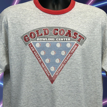 Camiseta vintage Gold Coast Bowling Center, talla extra grande, años 90, Las Vegas Bowler, para hombre, color gris