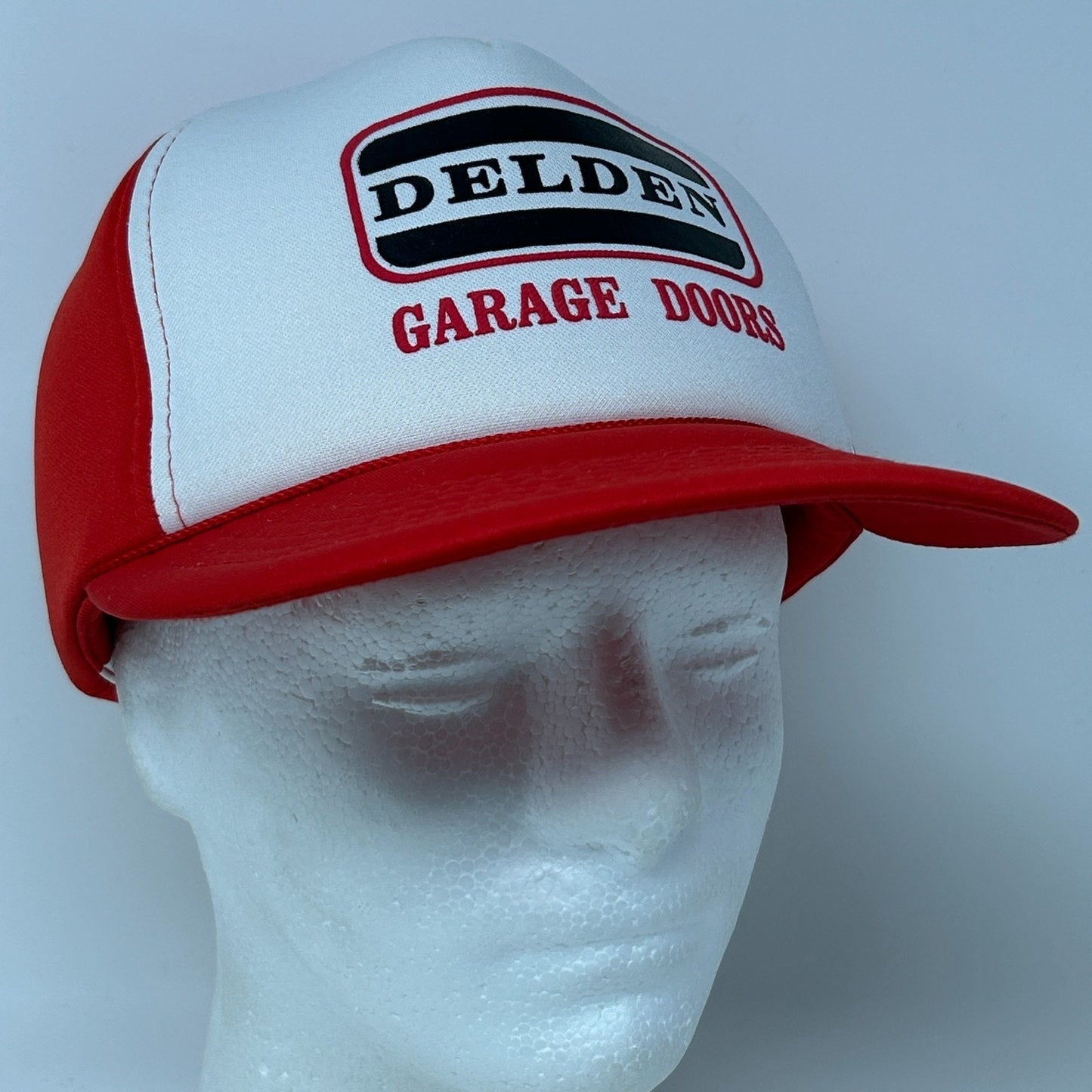 Vintage 80s Delden Garage Doors Hat Baseball Cap Logo Full Foam Snapback Red