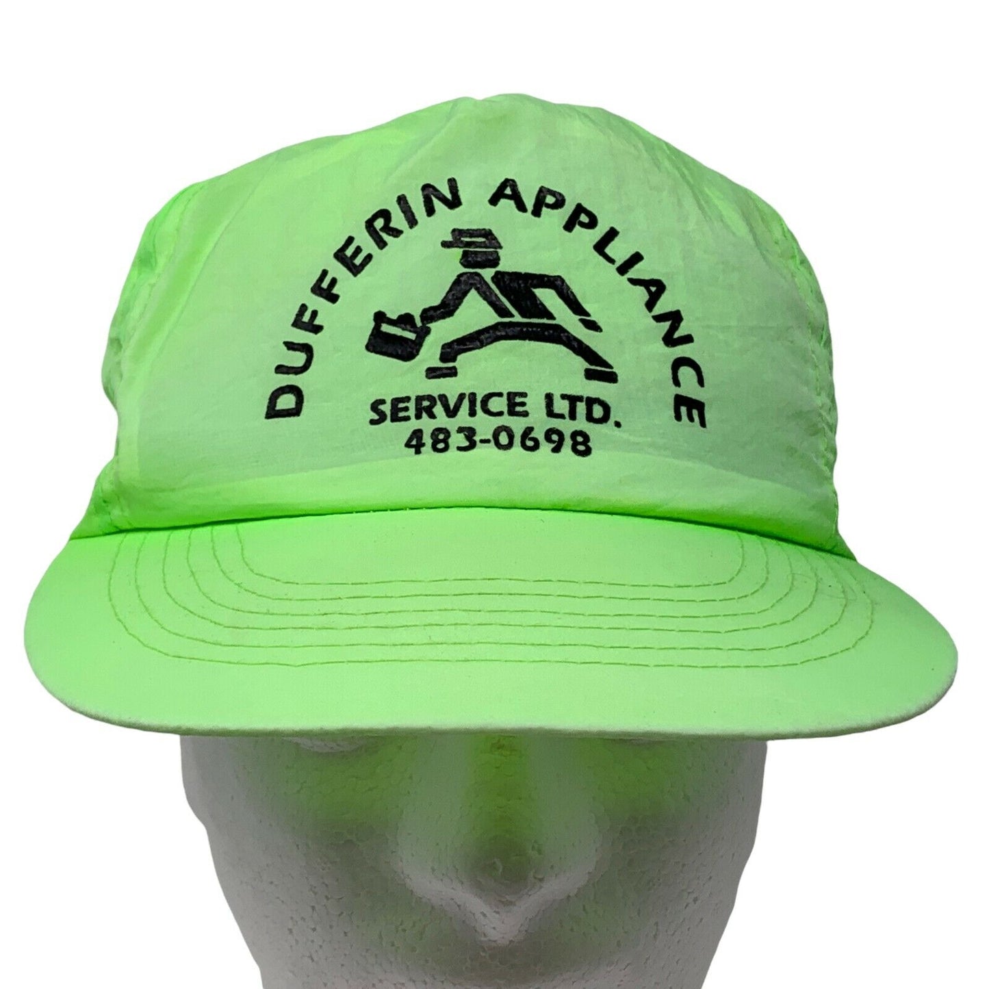 Dufferin Appliance Service Inc Snapback Hat Vintage 90s Neon Green Baseball Cap