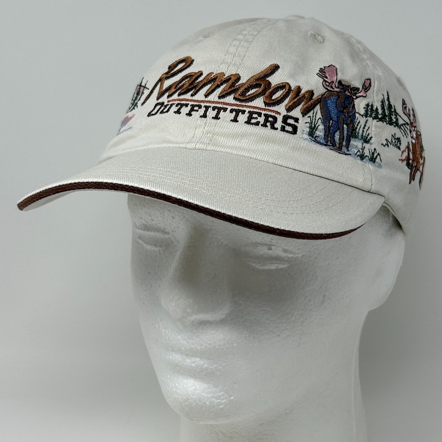 Vintage 90s Rambow Outfitters Hat Baseball Cap Hunting Hunter Beige Strapback
