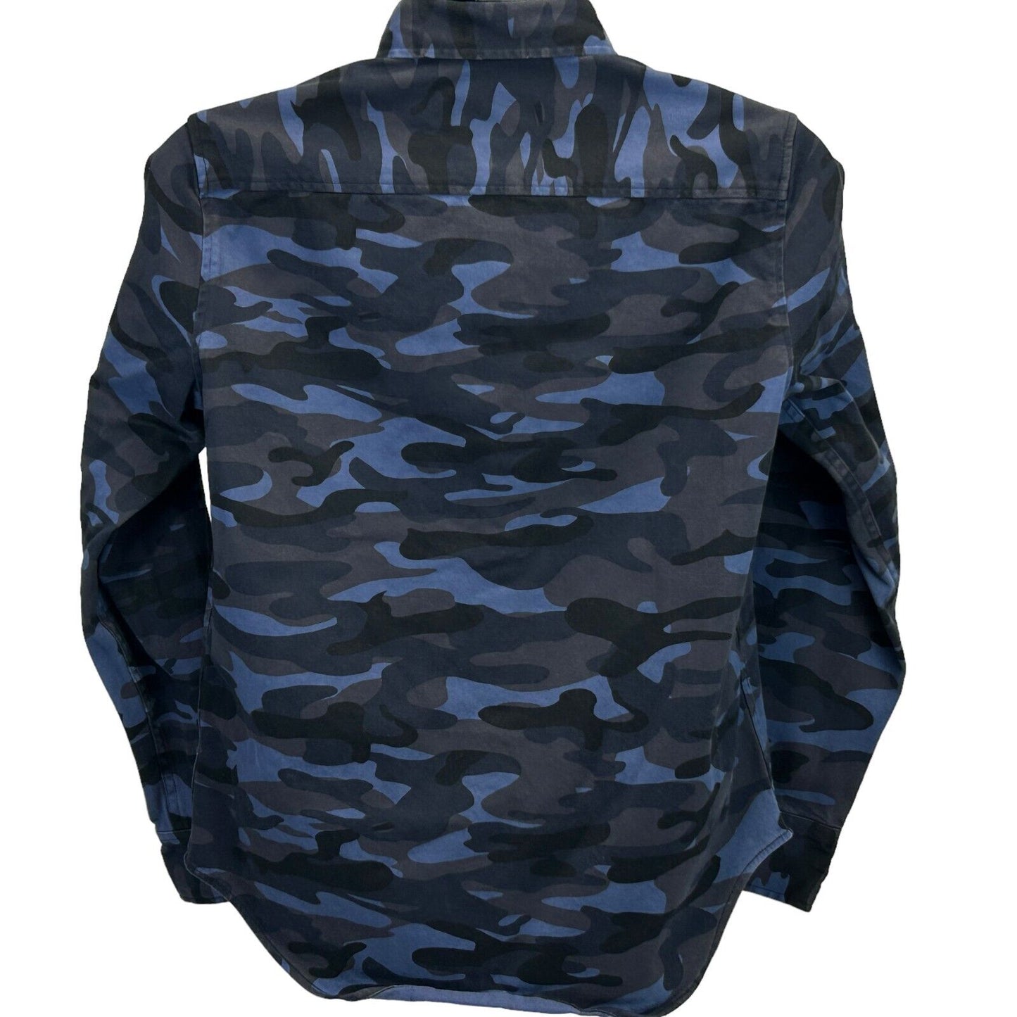 Avirex Camouflage Button Front Shirt Small Military Long Sleeve Camo Mens Blue