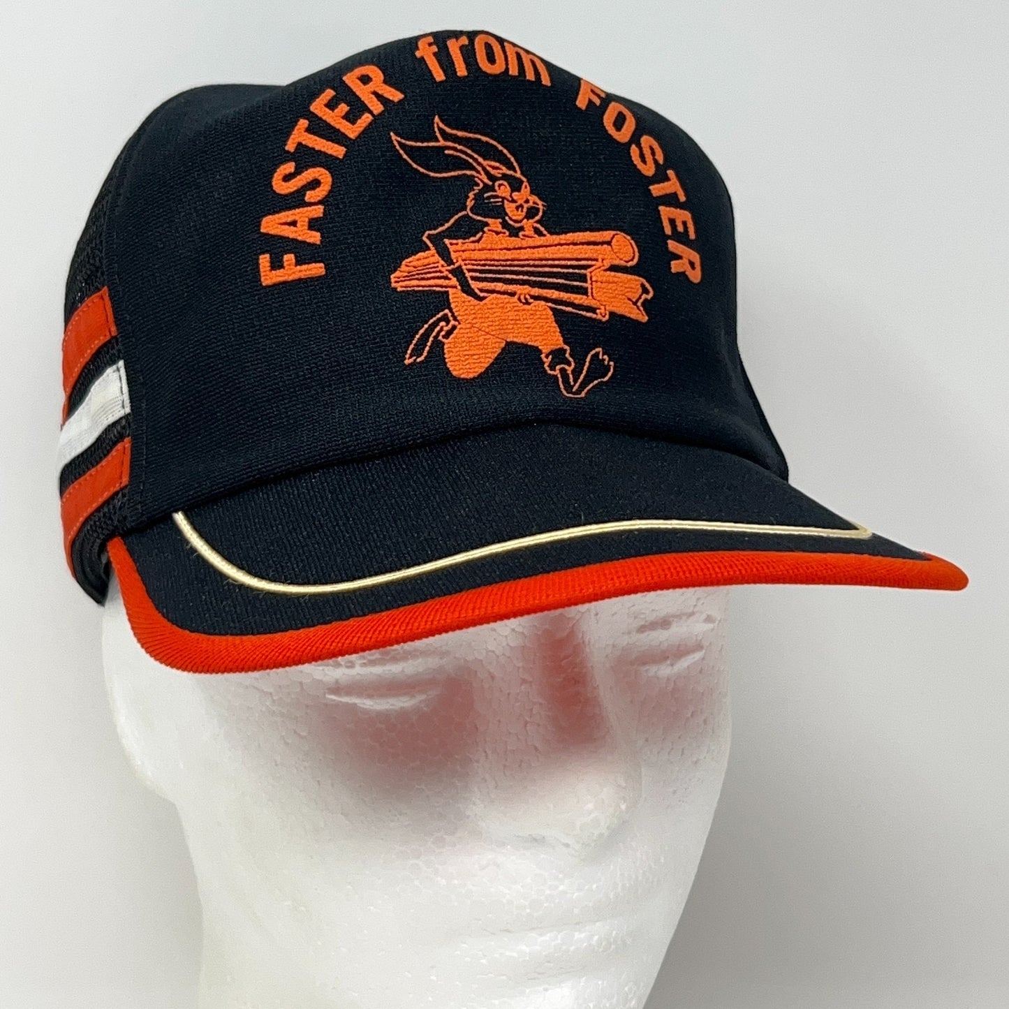 Vintage 80s Faster From LB Foster Trucker Hat Baseball Cap 3 Stripe USA Black