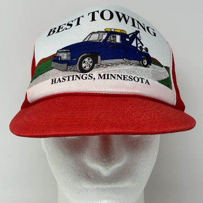 Vintage Best Towing Hastings Minnesota Trucker Hat Cap Red Tow Truck Snapback