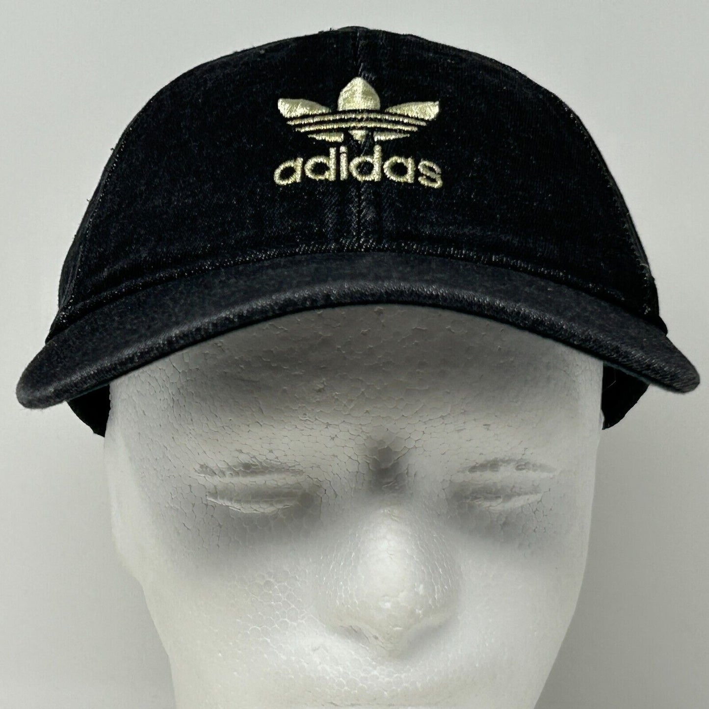 Adidas Trefoil Denim Baseball Hat Cap Logo Strapback Six Panel Black