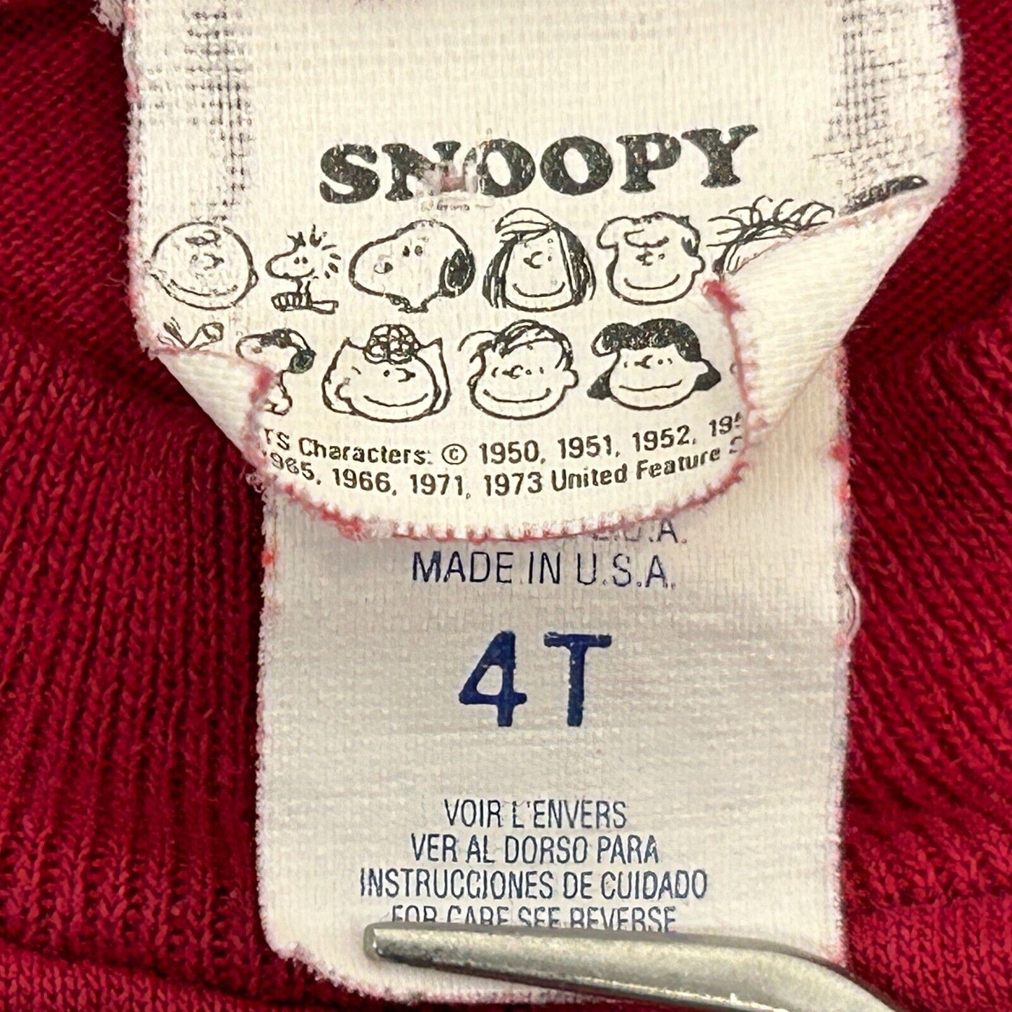 Snoopy 1 Sports Fan Vintage 90s Youth T Shirt 4T Toddler Peanuts USA Kids Red