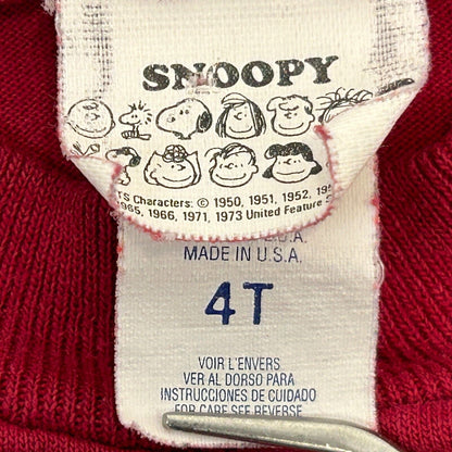 Camiseta juvenil vintage de los años 90 con Snoopy 1 para fanáticos de los deportes, 4T, para niños pequeños, Peanuts, EE. UU., para niños, color rojo