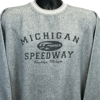 Michigan Speedway Vintage Sweatshirt Large 90s MIS NASCAR Sweater Mens Gray