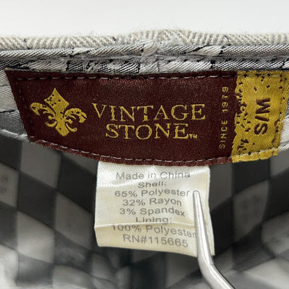 Vintage Stone Herringbone Flat Cap Hat Ivy Newsboy Cabbie Driving Beige S-M
