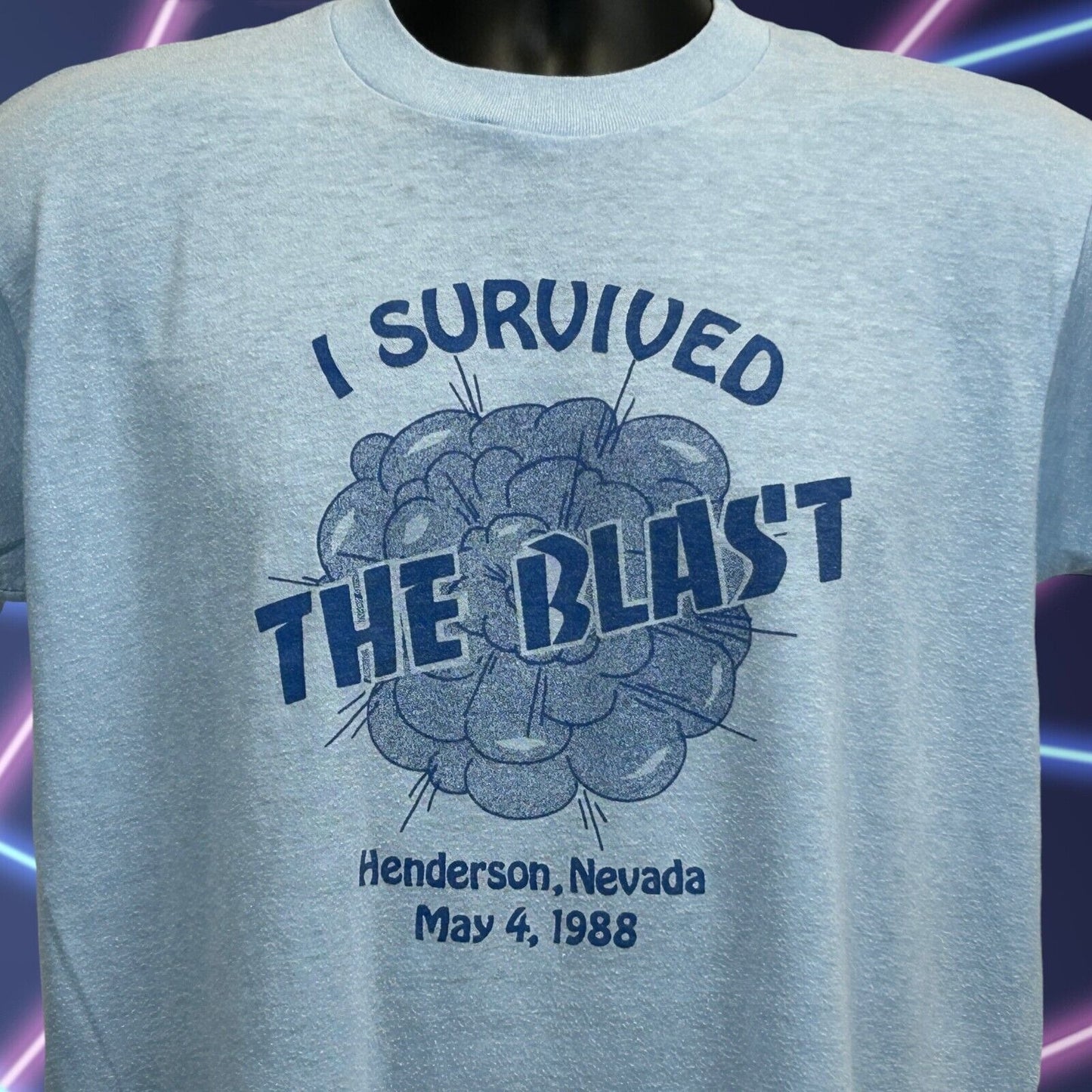 Camiseta vintage PEPCON Blast mediana Henderson Las Vegas Explosion 80s para hombre azul