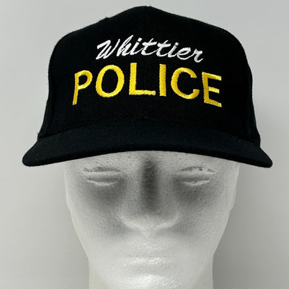 Vintage Whittier Police Hat Cap Black 90s California Policeman Officer Snapback