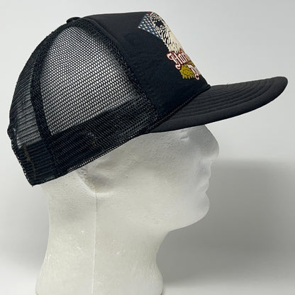 Vintage 80s Harley Davidson Trucker Hat Baseball Cap Eagle Flag Snapback Black