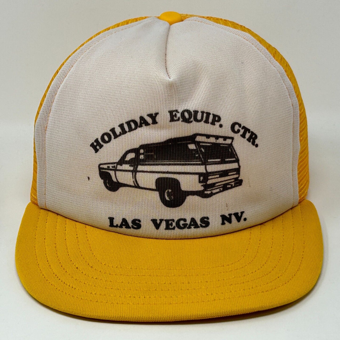 Pickup Truck Vintage 80s Trucker Hat Las Vegas Camper Yellow Mesh Baseball Cap