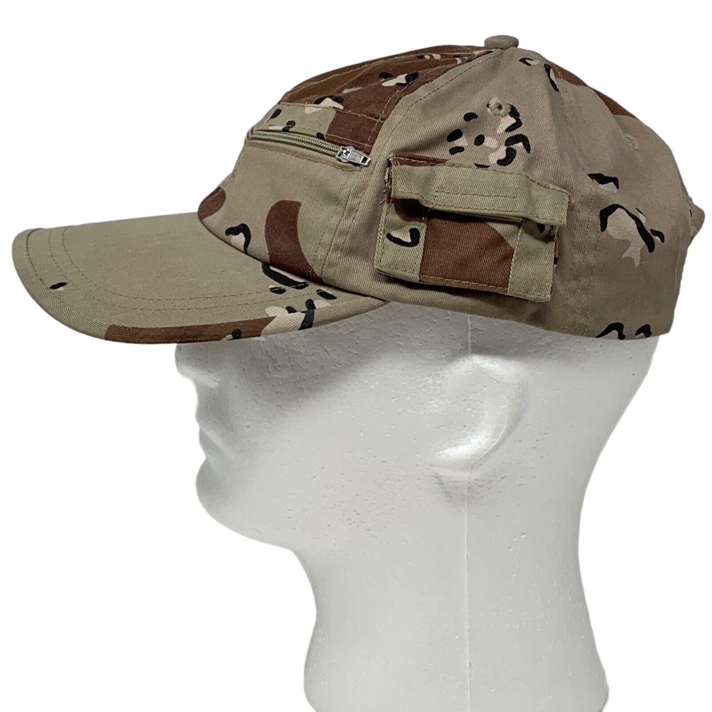 Camouflage Pocketed Strapback Hat Sky Beige Military Army Six Panel Baseball Cap