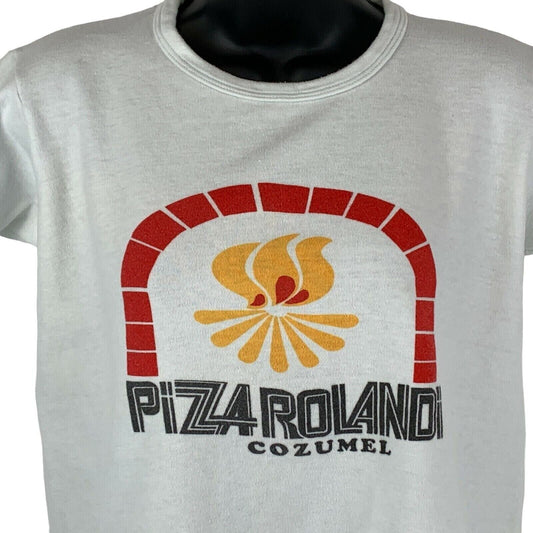 Pizza Rolandi Cozumel Womens Vintage 80s T Shirt Medium Mexico Pizzeria White