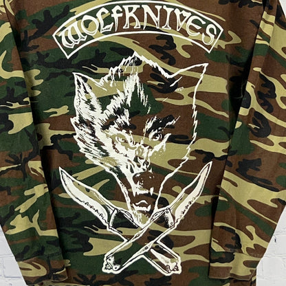 Wolfknives Camouflage T Shirt L Large Green Camo Long Sleeve Skater Jason Ellis