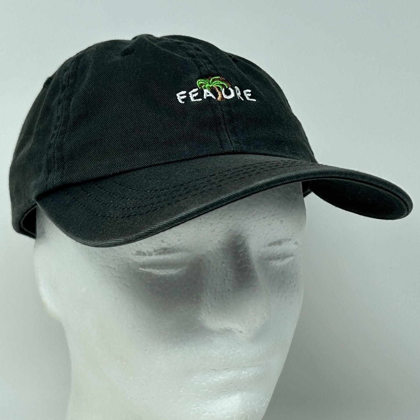 Feature Dad Hat Baseball Cap Spellout Streetwear Sneakerhead Black Strapback