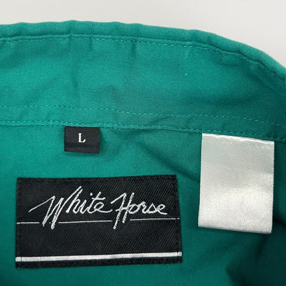 Vintage 90s White Horse Pearl Snap Button Front Shirt Western Green L Large