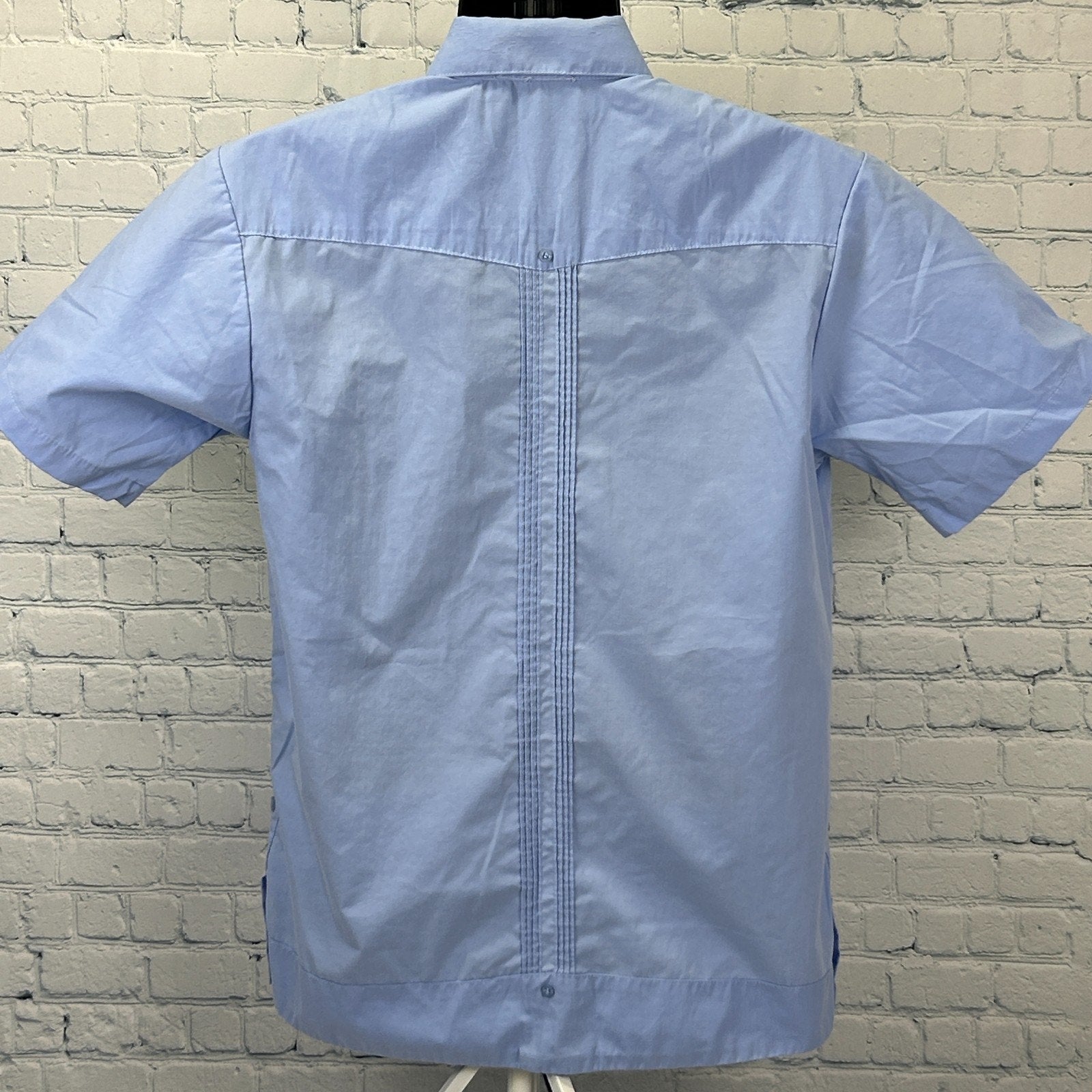 Guayabera Button Front Shirt Blue Wedding Barber Mexican Cuban Renato S Small - Neon Vintage