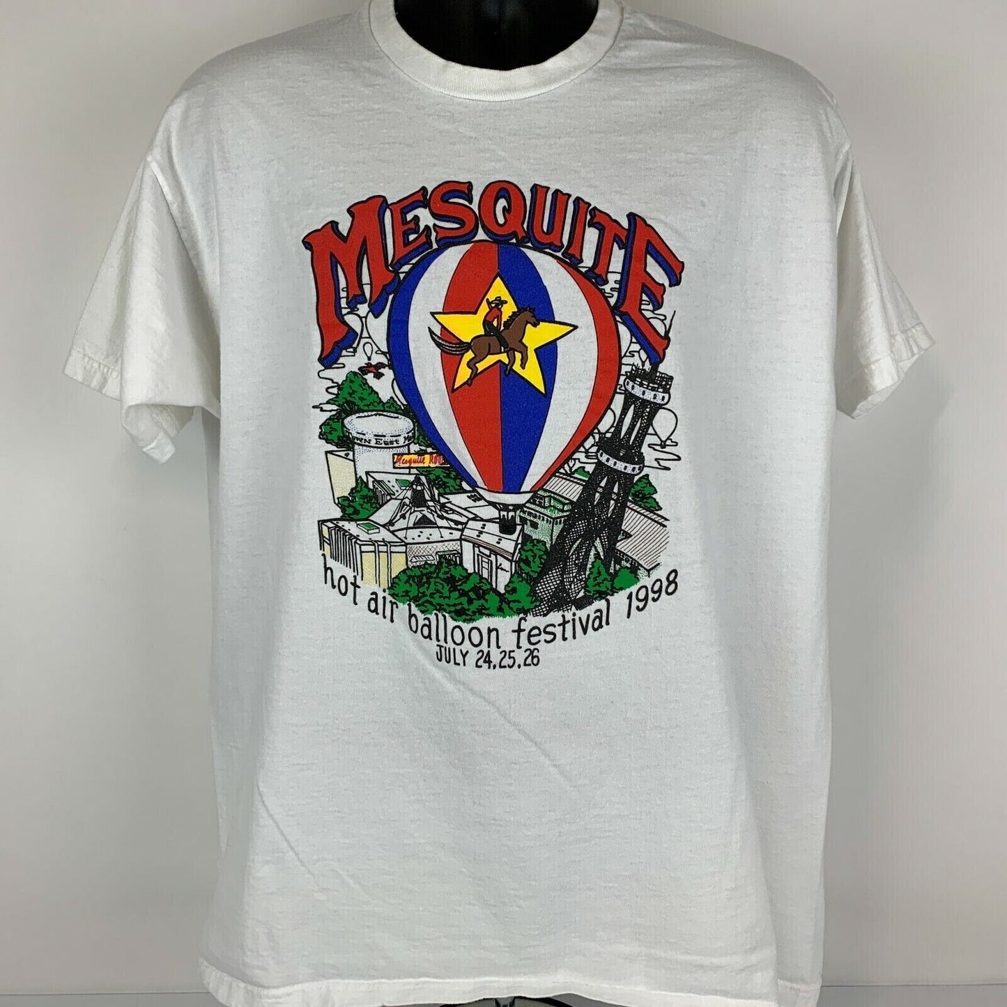 Camiseta vintage de los años 90 del festival de globos aerostáticos de Mesquite, talla extragrande, para hombre, de Texas, color blanco