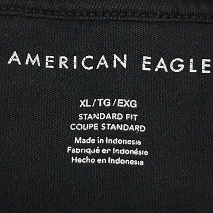 American Eagle T Shirt Hoodie Black AEUSA‑77 Graphic Sleeve Logo XL X‑Large
