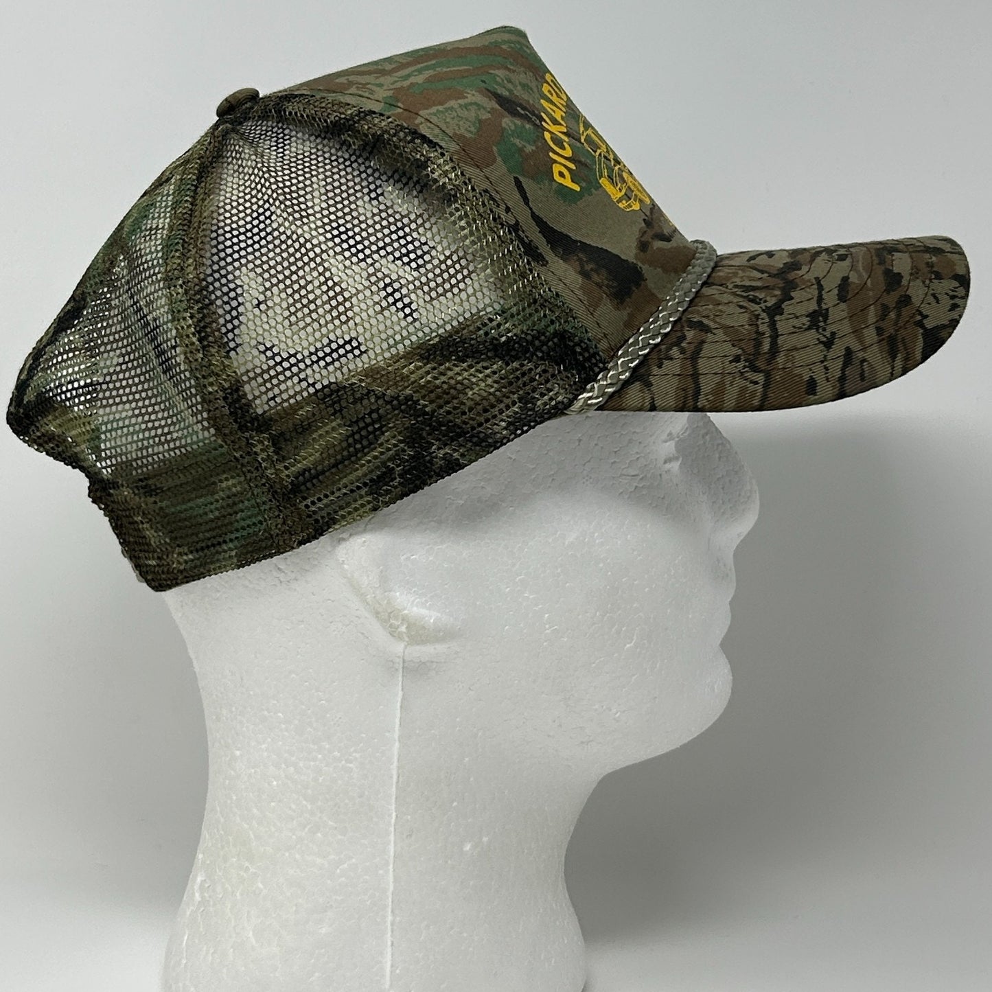 Vintage 90s Pickard Trucking Trucker Hat Baseball Cap Camo Mesh Snapback Green