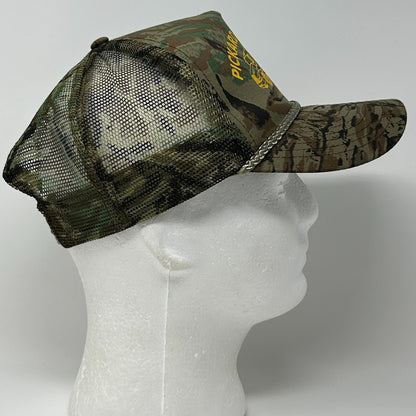 Vintage 90s Pickard Trucking Trucker Hat Baseball Cap Camo Mesh Snapback Green