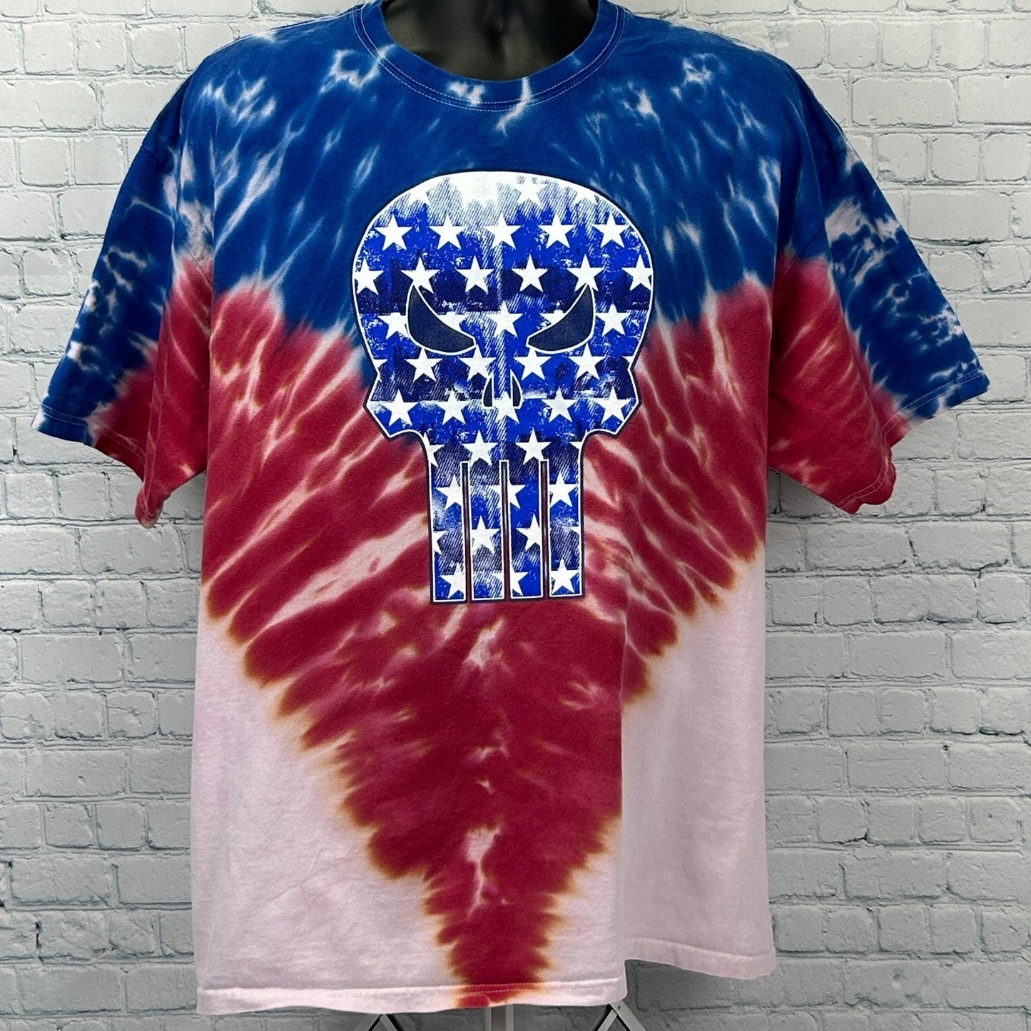 The Punisher T Shirt Blue Tie Dye Marvel Comics Patriotic USA American 2XL XXL